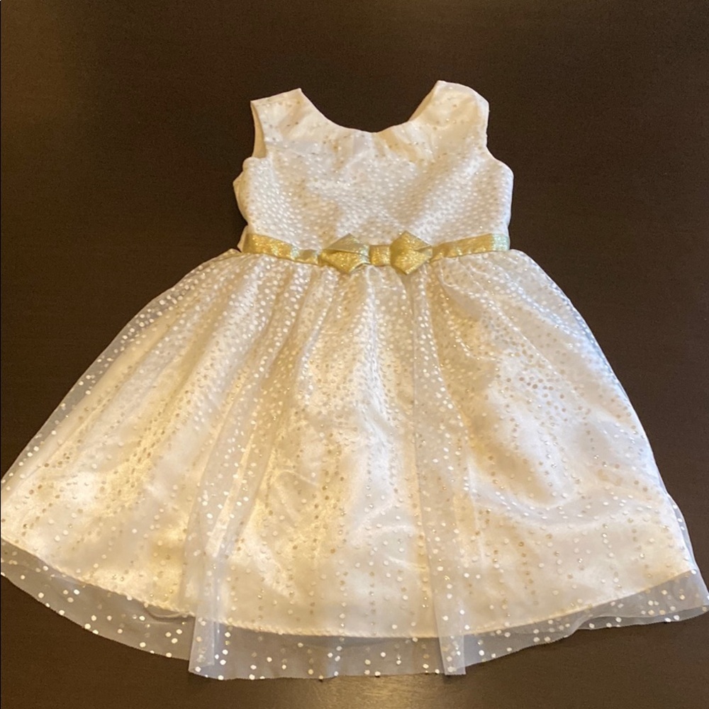 Jona Michelle Gold and Ivory Formal Kids Dress. Button & tie. Sz 5. Polka dot. - Picture 6 of 16
